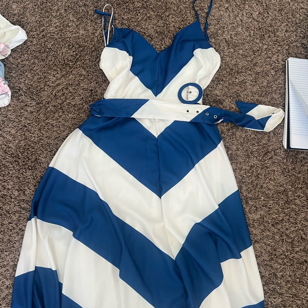 Elegant Blue and White Striped Dress